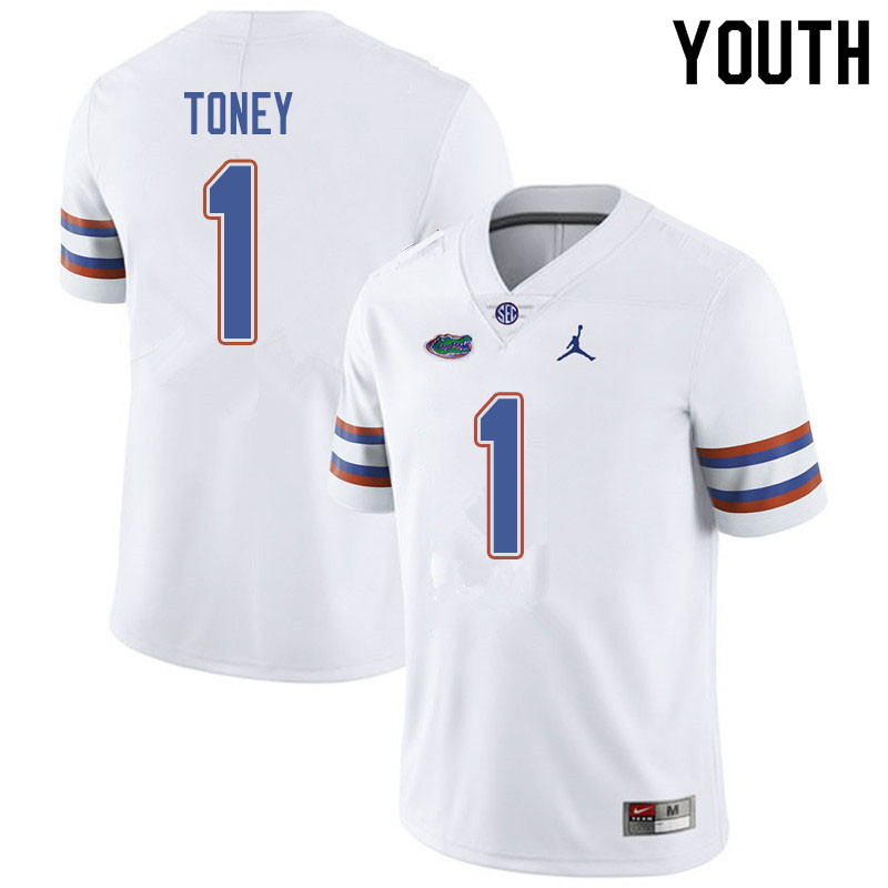Jordan Brand Youth #1 Kadarius Toney Florida Gators College Football Jerseys Sale-White - Click Image to Close